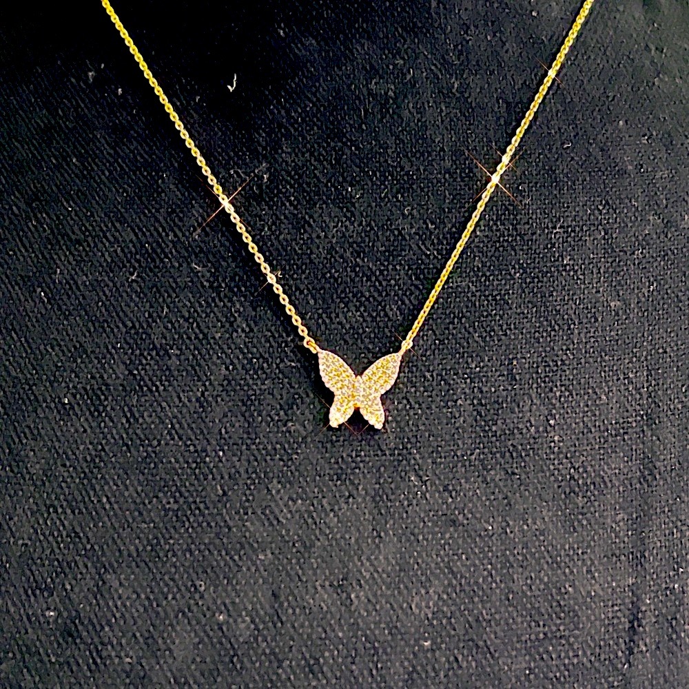 18K Gold Plated Butterfly Necklace With Zirconia Diamond Accent Pendant